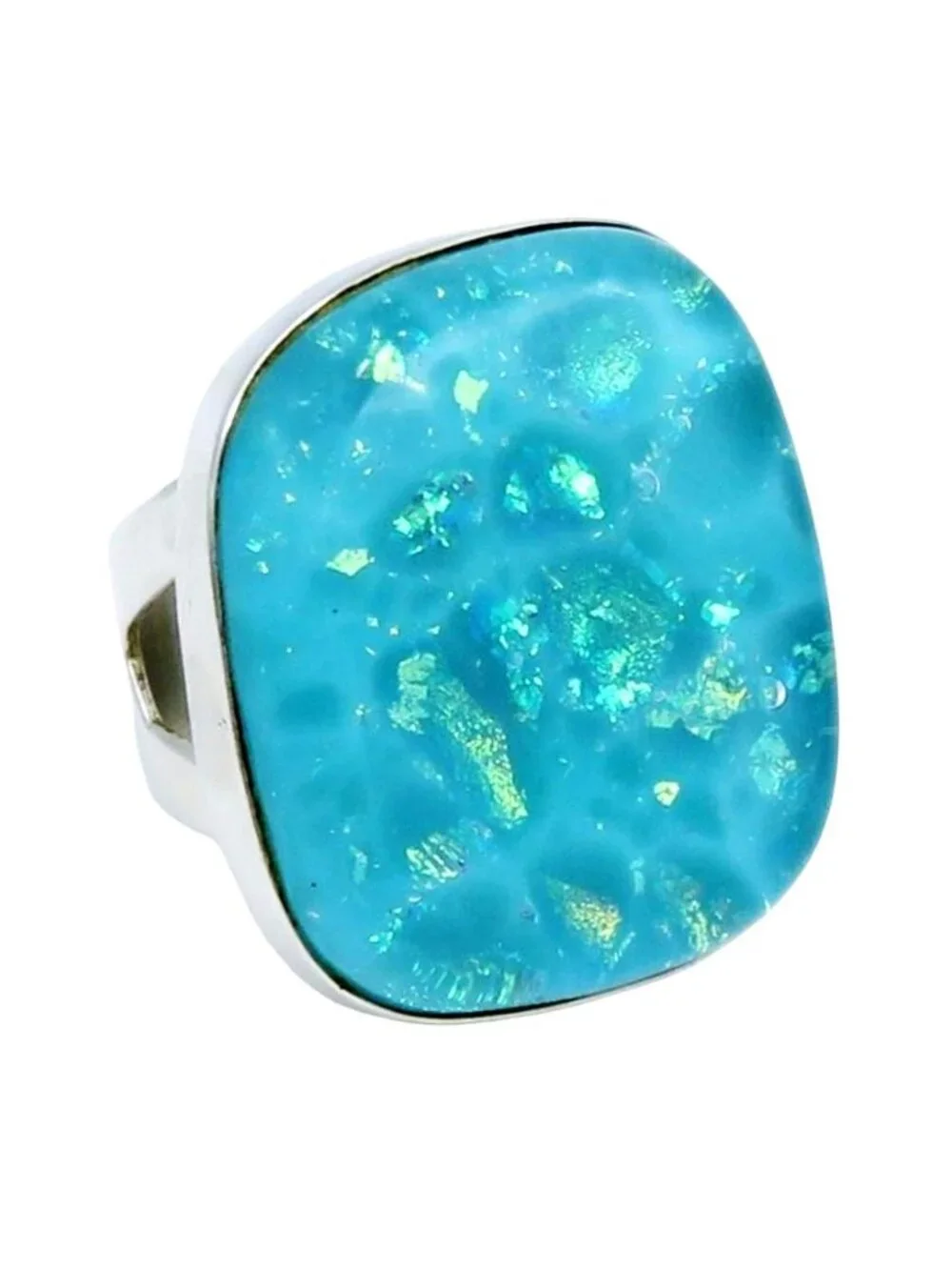 Jay King DTR Sterling Silver Aqua Blue Dichroic Glass Ring Size 7